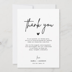 Minimalist Wedding Menu Thank You Note Cards