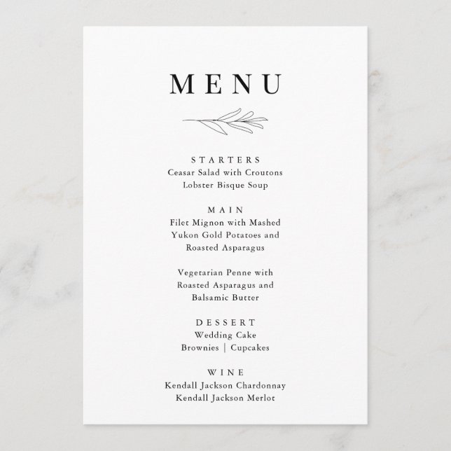 Minimalist Wedding Menus by PAPER & LACE (Front)