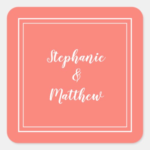 Minimalist Wedding Modern Coral Favor Thank You Square Sticker