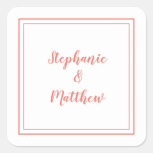 Minimalist Wedding Modern Favor Thank You Coral Square Sticker