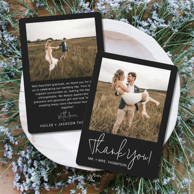 Minimalist Wedding Modern Stylish Script Photo Thank You Card (Creator Uploaded)