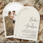 Minimalist Wedding Modern Stylish Simple Photo Invitation<br><div class="desc">Introduce your wedding celebration with a touch of timeless sophistication using our Minimalist Wedding All-In-One Modern Stylish Chic Invitation. This elegant design effortlessly combines classic charm and contemporary flair, making it the perfect choice for couples seeking a refined look. Crafted on premium off-white paper, the invitation features an arch motif...</div>
