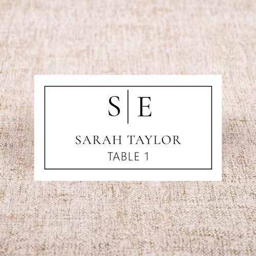 Minimalist Wedding Monogram Calligraphy Flat Tent Place Card