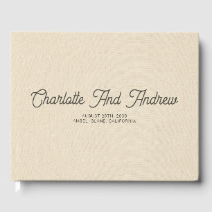 Minimalist Wedding Monogram Cream Faux Linen  Guest Book