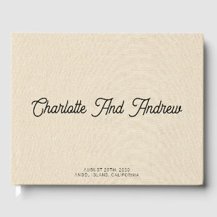 Minimalist Wedding Monogram Cream Faux Linen  Guest Book