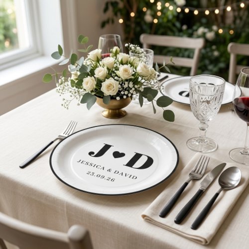 Minimalist Wedding  Monogram Personalized Party  Paper Plates