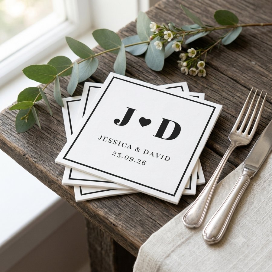 Minimalist Wedding Napkins Monogram Favor Party