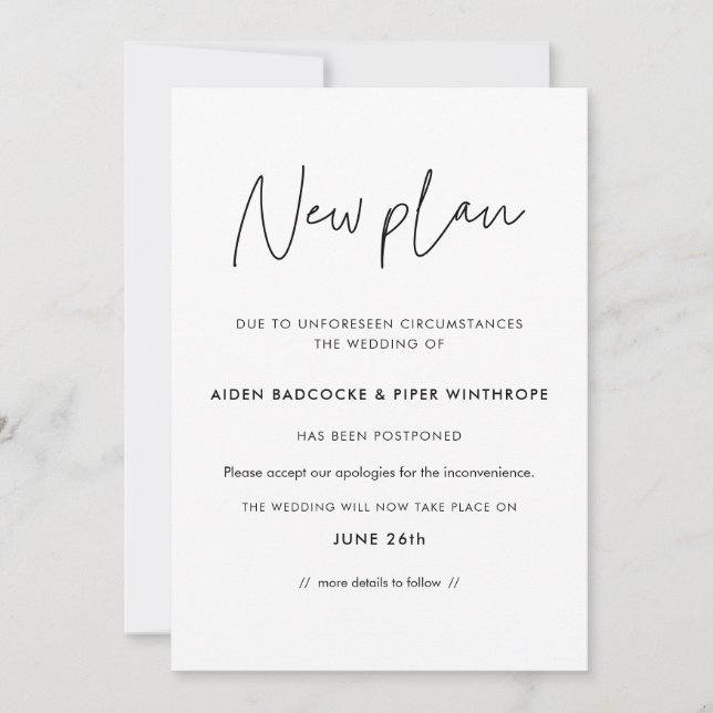 Minimalist wedding New plans announcement card (Front)