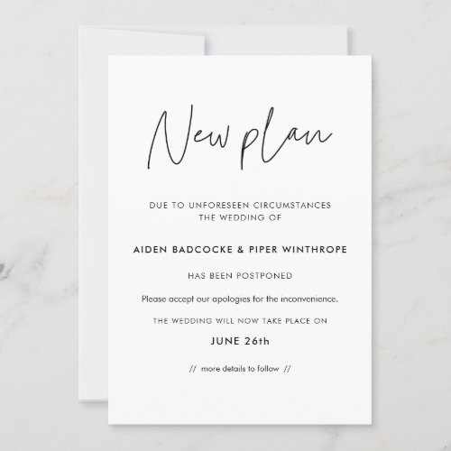 Minimalist wedding New plans announcement card