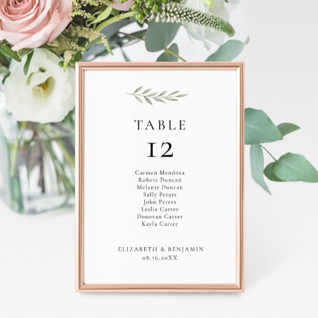 Minimalist Wedding Olive Branch Seating Chart Table Number (Creator Uploaded)