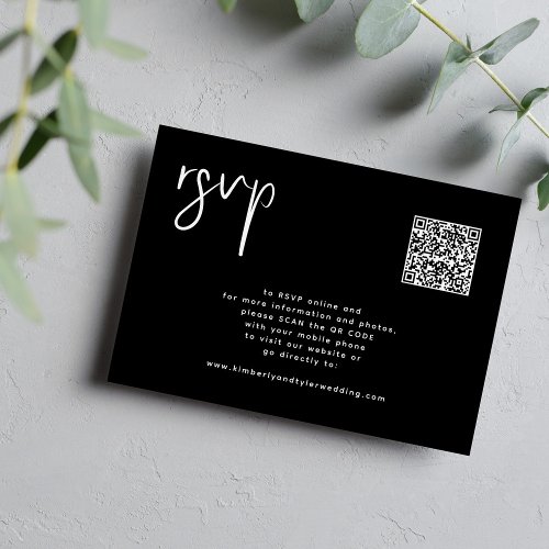 Minimalist wedding online RSVP QR code response  Enclosure Card