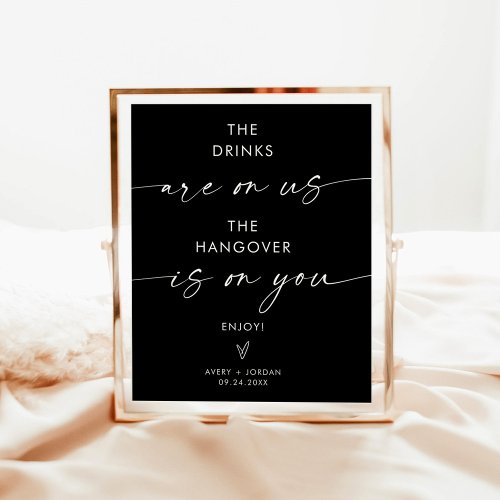 Minimalist Wedding Open Bar Sign Black Modern Bar Poster