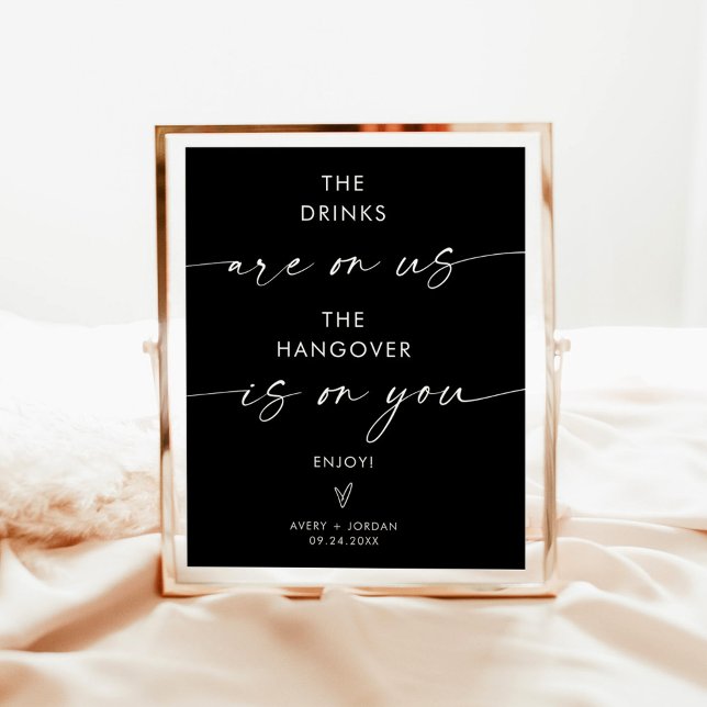 Minimalist Wedding Open Bar Sign, Black Modern Bar Poster (Creator Uploaded)