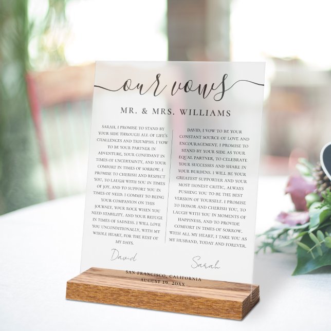 Minimalist Wedding Our Vows with Elegant Script Acrylic Sign (Creator Uploaded)