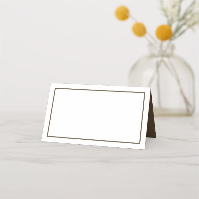 Minimalist Wedding Party Brown White Modern Place Card (Front)