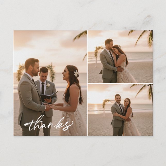Minimalist Wedding Photo Collage Thank You Card (Front)