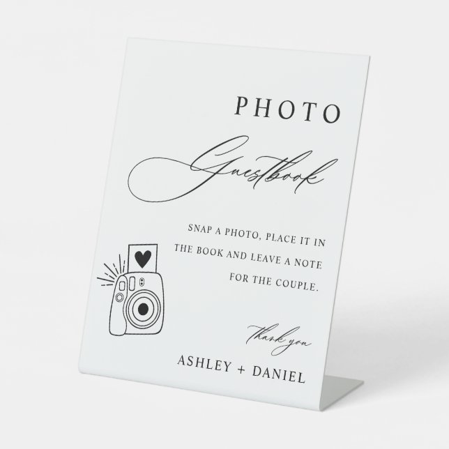 Minimalist Wedding Photo Guestbook Pedestal Sign (Front)