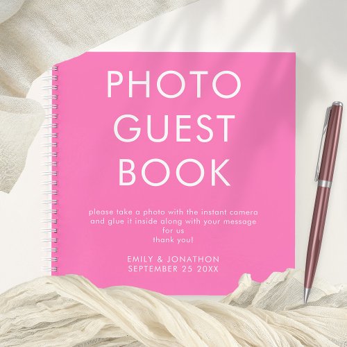Minimalist Wedding Photo Hot Pink Guest Book