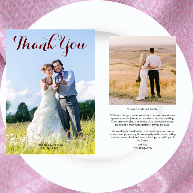 Minimalist Wedding Photo Modern Script Calligraphy Thank You Card (Creator Uploaded)
