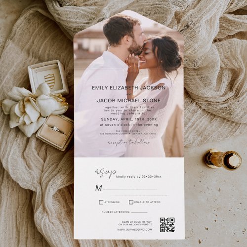 Minimalist Wedding Photo QR Code Elegant All In One Invitation