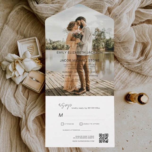 Minimalist Wedding Photo QR Code Elegant All In One Invitation (Creator Uploaded)