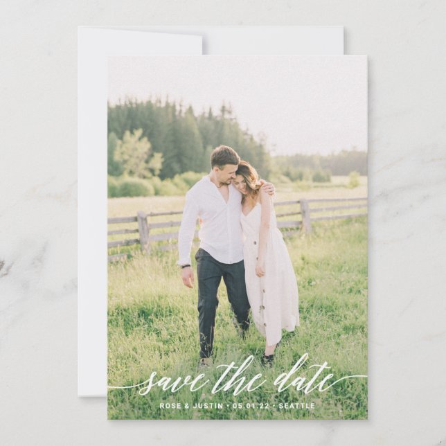 Minimalist Wedding Photo Save the Date Card (Front)