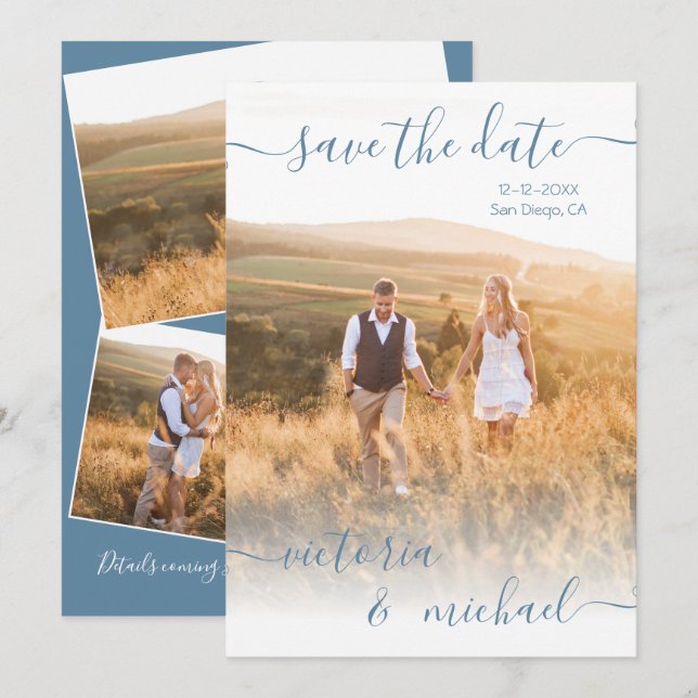 Minimalist Wedding Photo Save the date Invitation (Front/Back)