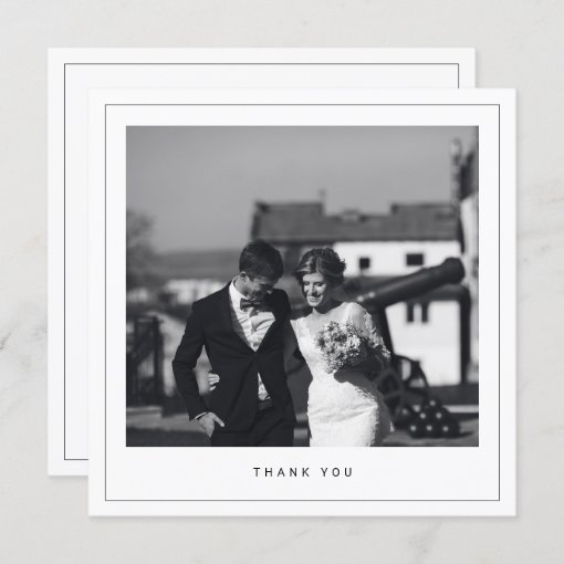 Minimalist Wedding Photo Square Thank You Card | Zazzle