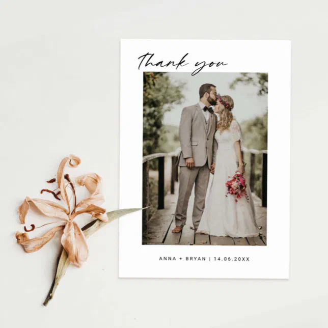 Minimalist Wedding Photo Thank You Card | Zazzle