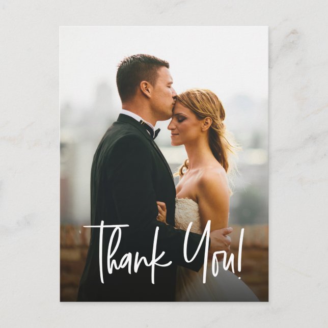 Minimalist Wedding Photo Thank you Custom Postcard (Front)