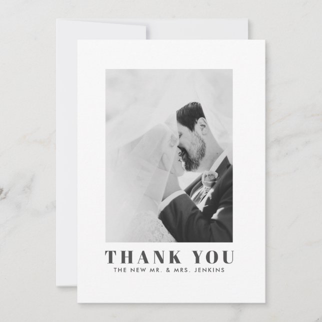 Minimalist Wedding Photo Thank You Flat Card (Front)