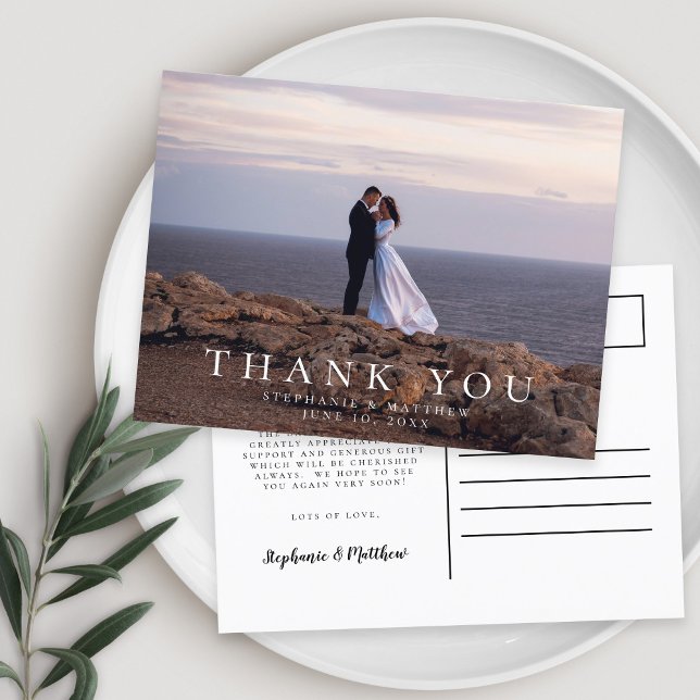 Minimalist Wedding Photo Thank You Message  Postcard (Minimalist Wedding Photo Thank You Message Postcard)