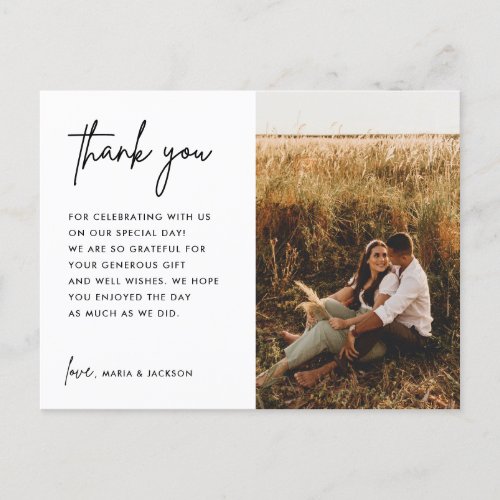 Minimalist Wedding Photo Thank You Postcard