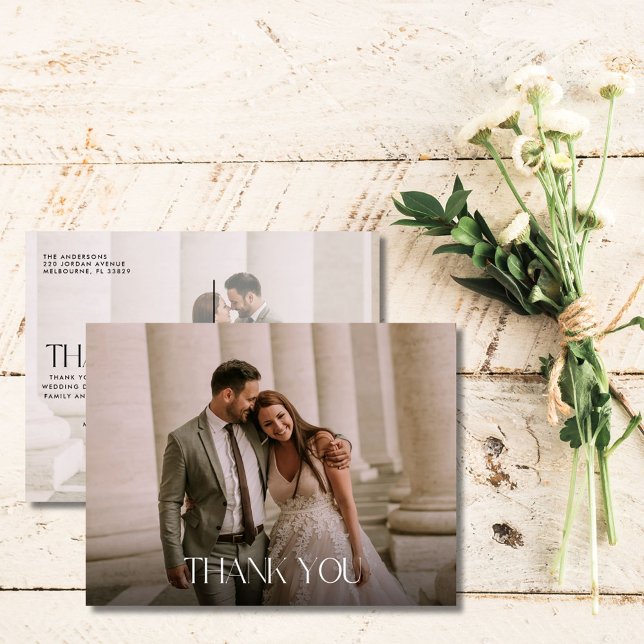 Minimalist Wedding Photo Thank You Postcard (Minimalist Wedding Photo Thank You Postcard)