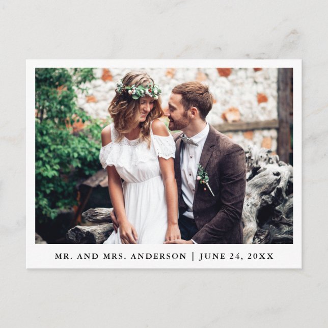 Minimalist Wedding Photo Thank You Wht Postcard (Front)