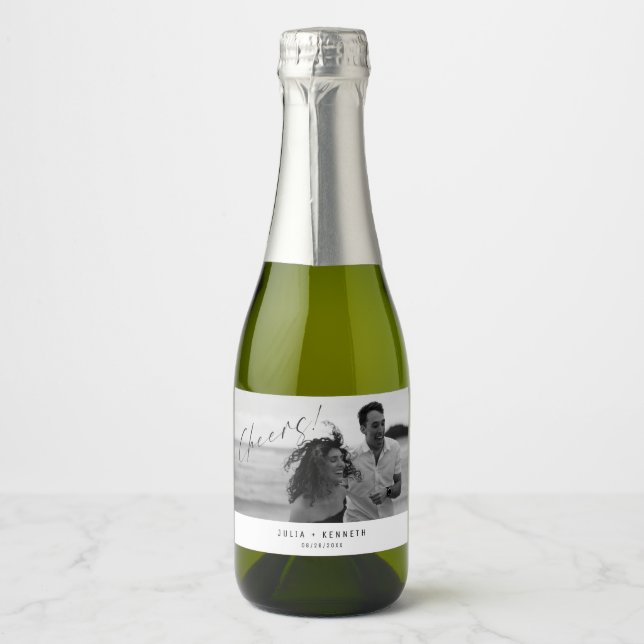 Minimalist Wedding Photograph Sparkling Wine Label (Front)