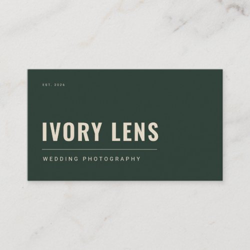 Minimalist Wedding Photography | Forest Green Business Card