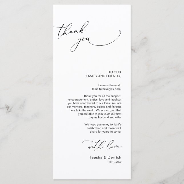 Minimalist Wedding Place Setting Thank You Card (Front)