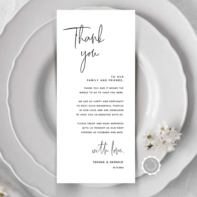 Minimalist Wedding Place Setting Thank You Card Zazzle