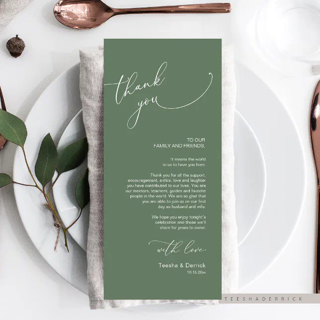 Minimalist Wedding Place Setting Thank You Card Zazzle