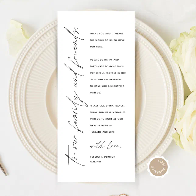 Minimalist Wedding Place Setting Thank You Card Zazzle