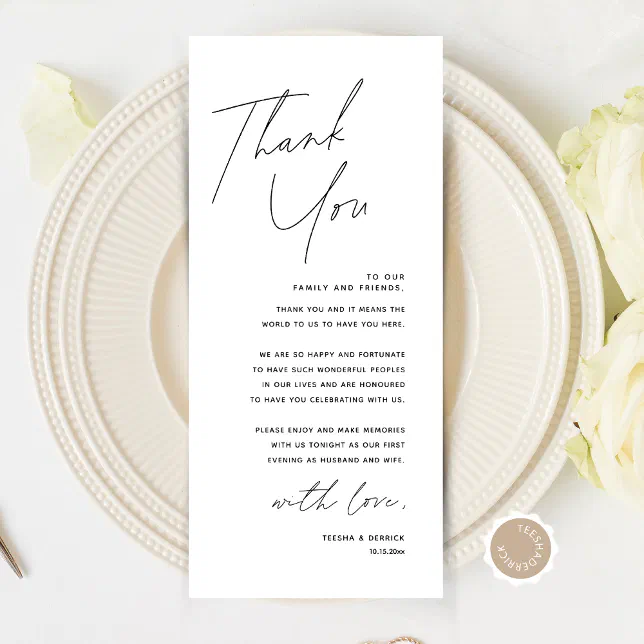 Minimalist Wedding Place Setting Thank You Card Zazzle