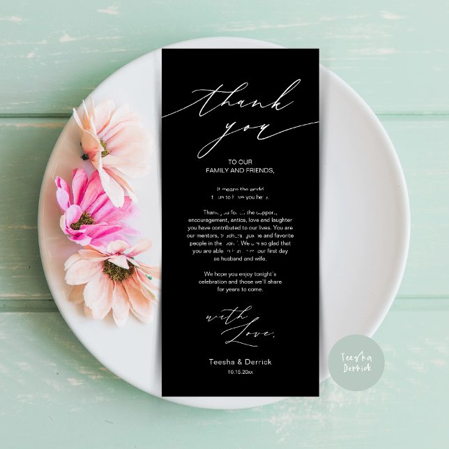 Minimalist Wedding Place Setting Thank You Card (Minimalist Wedding Dinner Place Setting Thank You Card, plate decor in Black and White)