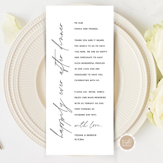 Minimalist Wedding Place Setting Thank You Card (Wedding Happily Ever After Dinner Place Setting Thank You Card, in Modern Minimalist Script Themed)