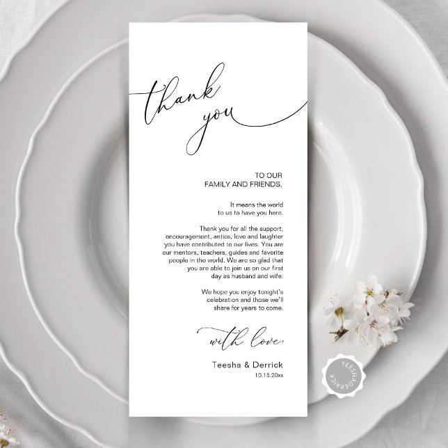Minimalist Wedding Place Setting Thank You Card (Modern Minimalist Wedding Place Setting Thank You Card, Dinner, Brunch, Party Celebration)
