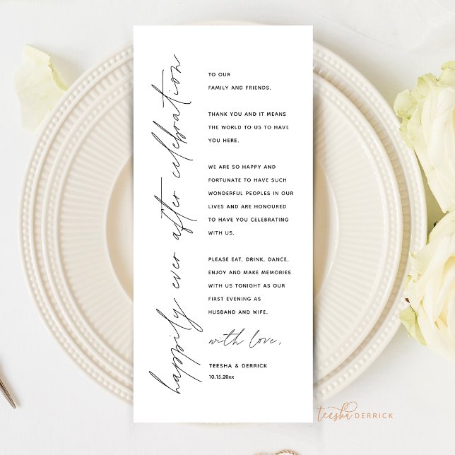 Minimalist Wedding Place Setting Thank You Card (Happily Ever After, Wedding Place Setting Thank You Card, Elopement Dinner Celebration)