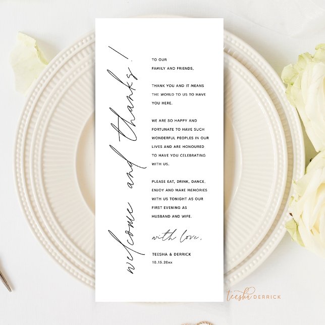Minimalist Wedding Place Setting Thank You Card (Welcome and Thanks, Wedding Place Setting Thank You Card, Elopement Dinner, Modern Minimal theme)