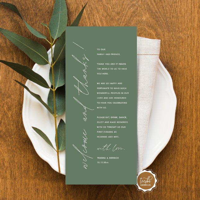 Minimalist Wedding Place Setting Thank You Card (Minimalist Wedding Place Setting Thank You Card, for dinner, brunch, lunch party, in sage green)