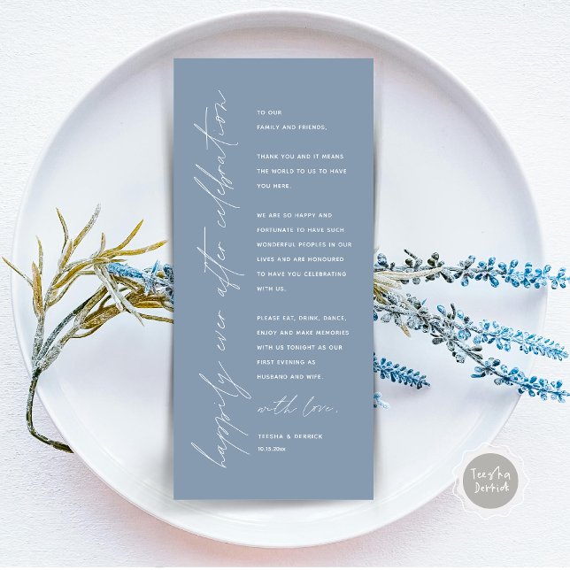 Minimalist Wedding Place Setting Thank You Card (Happily Ever After Celebration, Wedding Place Setting Thank You Card, Minimalist, Dusty Blue)