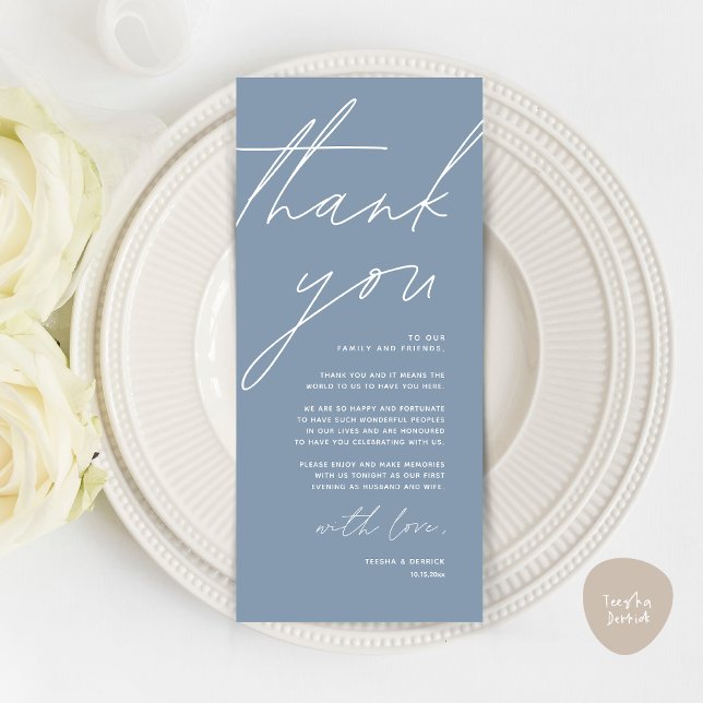 Minimalist Wedding Place Setting Thank You Card (Wedding Place Setting Thank You Card, Modern Minimalist Clean, Dusty Blue)
